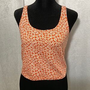 Forever 21 Daisy Floral Crop Tank Top Orange White Stretch Y2K Retro Cottagecore